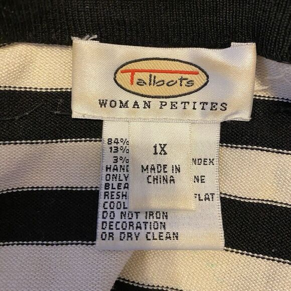 Vintage Talbots Knit Sweater Women Plus 1X Silk Nylon Black White Striped VNeck - Picture 3 of 9